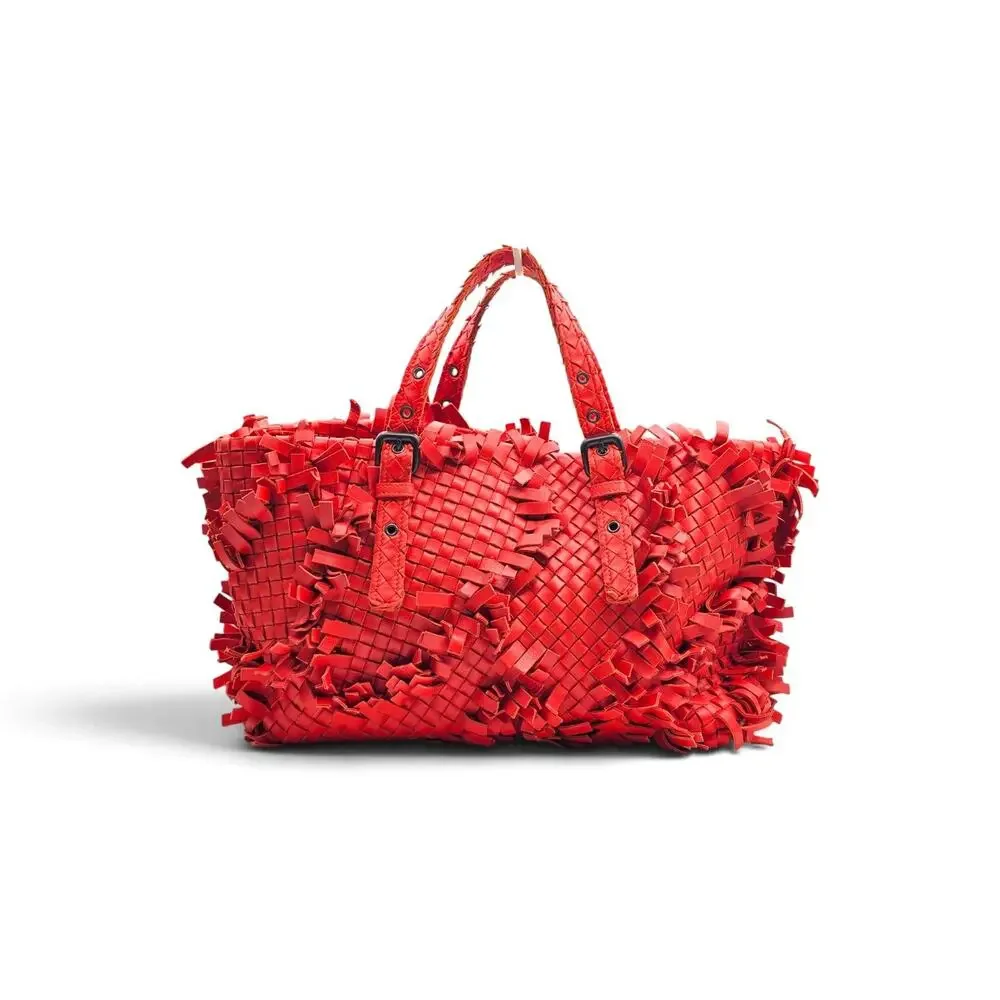 Bottega Veneta Intrecciato Fringe Lido Patchwork Tote in Red Leather